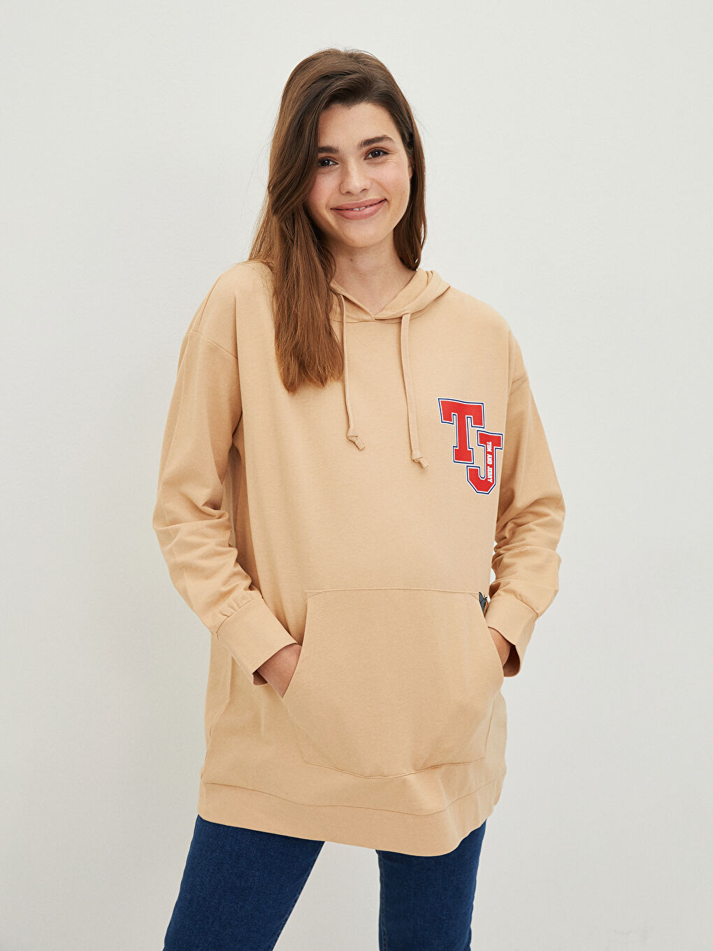 LCWAIKIKI Maternity Bej Tom&Jerry Baskılı Uzun Kollu Hamile Hoodie - 1