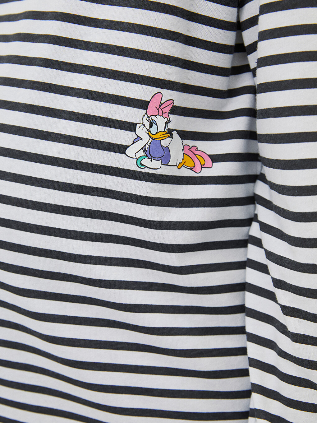 Crew Neck Striped Daisy Duck Printed Long Sleeve Cotton Maternity T-Shirt-2