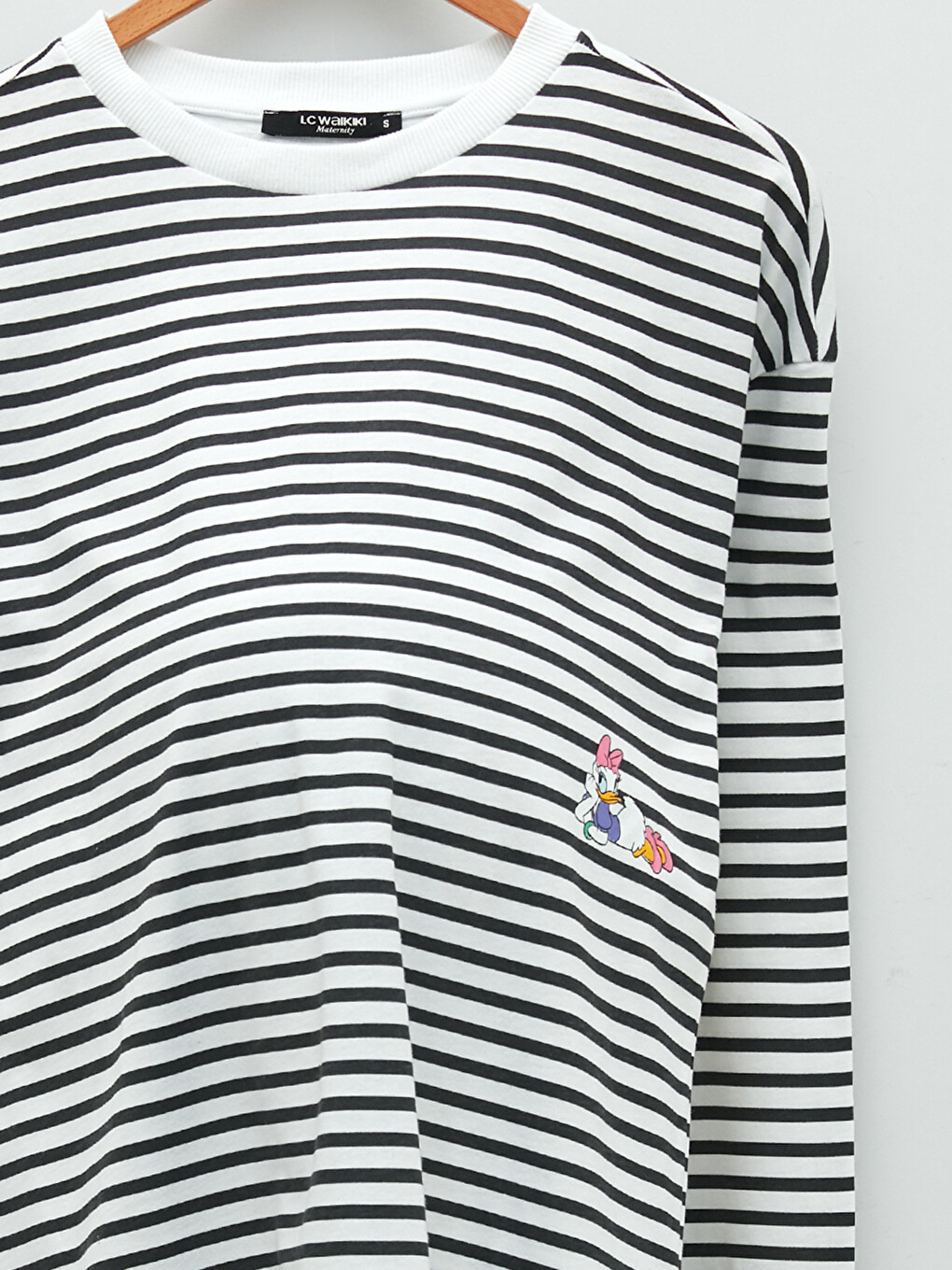 Crew Neck Striped Daisy Duck Printed Long Sleeve Cotton Maternity T-Shirt-7