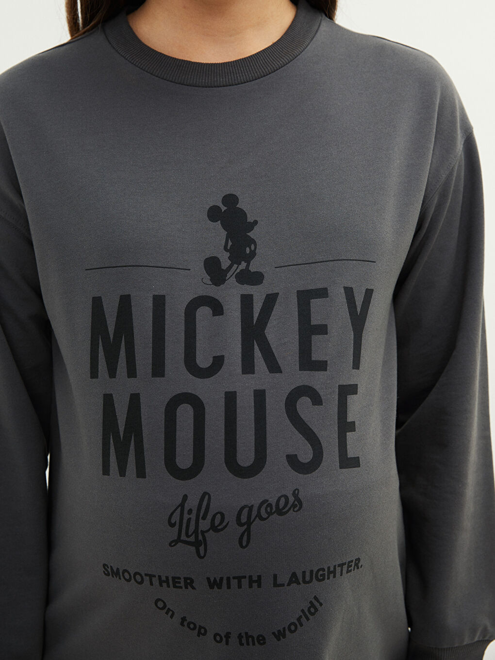 LCWAIKIKI Maternity Koyu Gri Bisiklet Yaka Mickey Mouse Baskılı Uzun Kollu Hamile Sweatshirt - 3