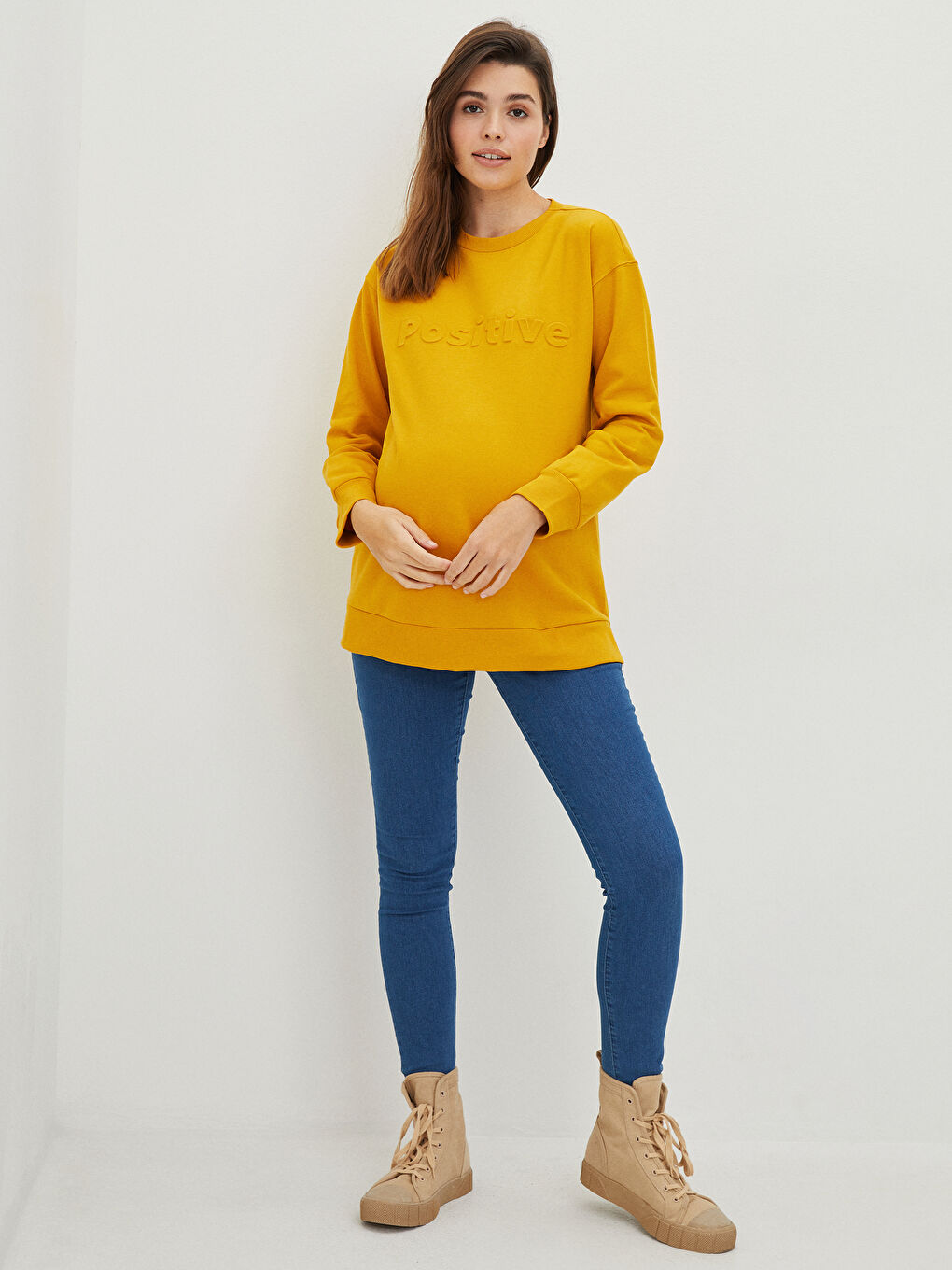 Sweat-shirt de maternité à slogan imprimé à manches longues et col rond-3