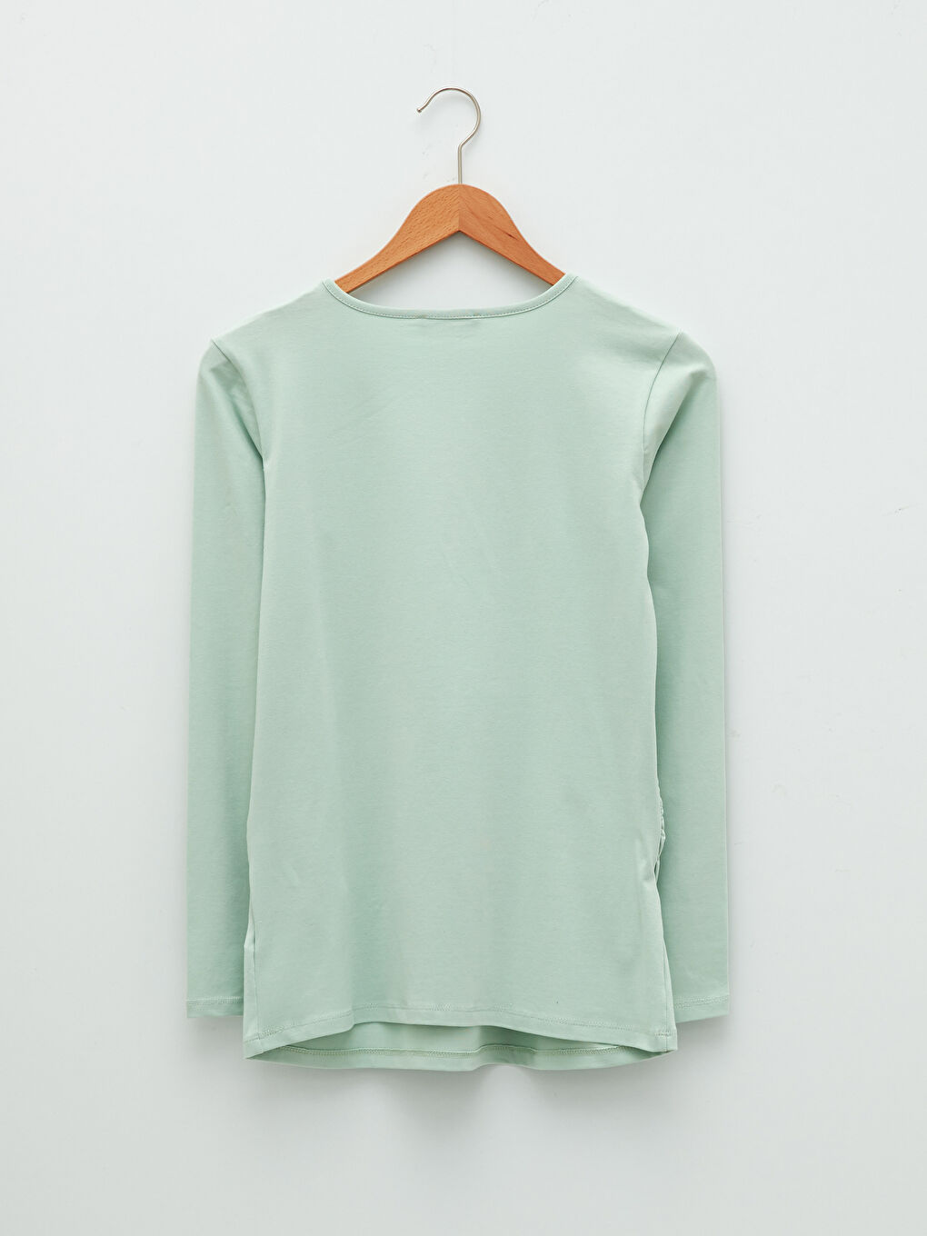 Yeşil Bisiklet Yaka Baskılı Uzun Kollu Pamuklu Hamile Tişört-5