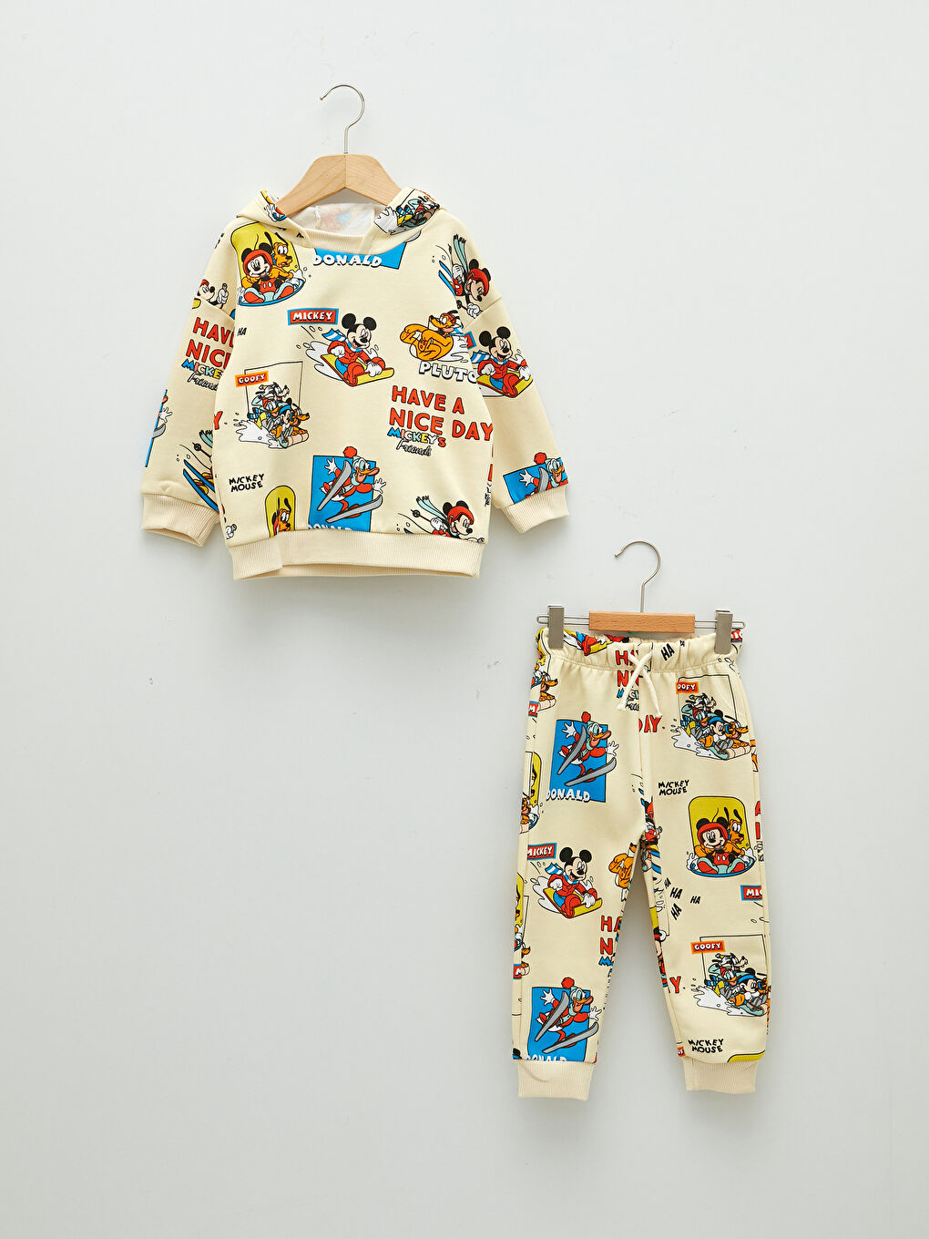 Hooded Long Sleeve Disney Printed Baby Boy Sweatshirt and Pants 2-Pack Set