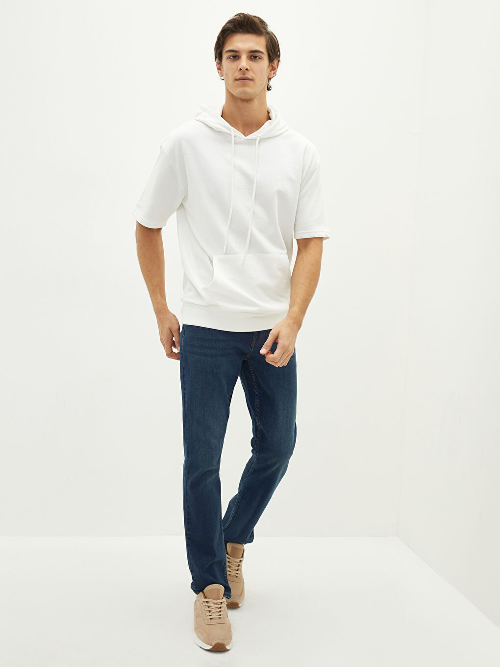 Hooded Short Sleeve Basic Thick Men's Hoodie-2