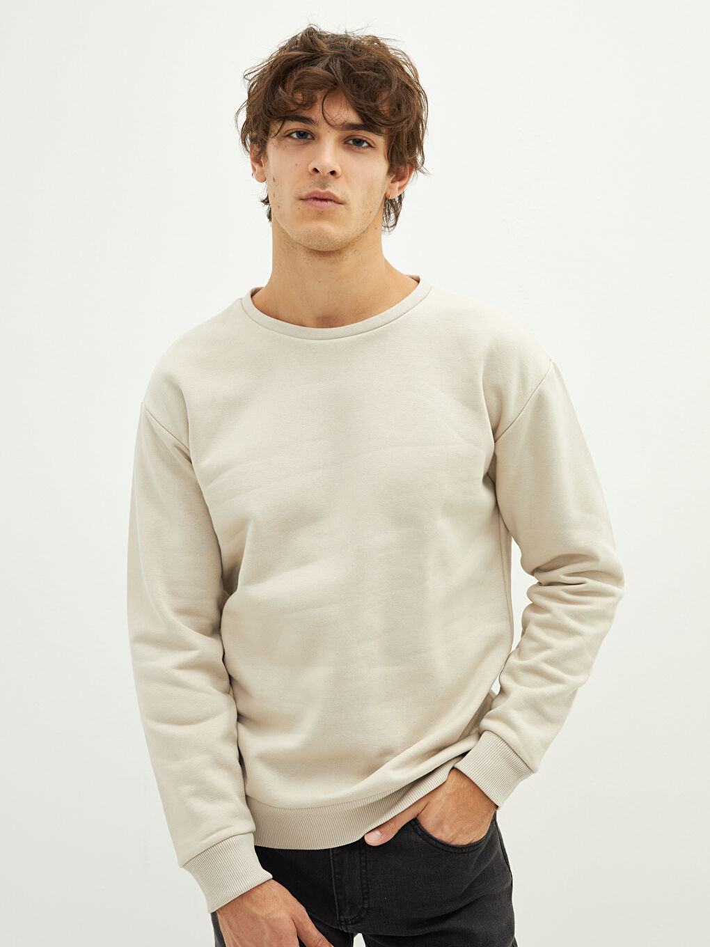 Crew Neck Long Sleeve Men's Thick Sweatshirt-1