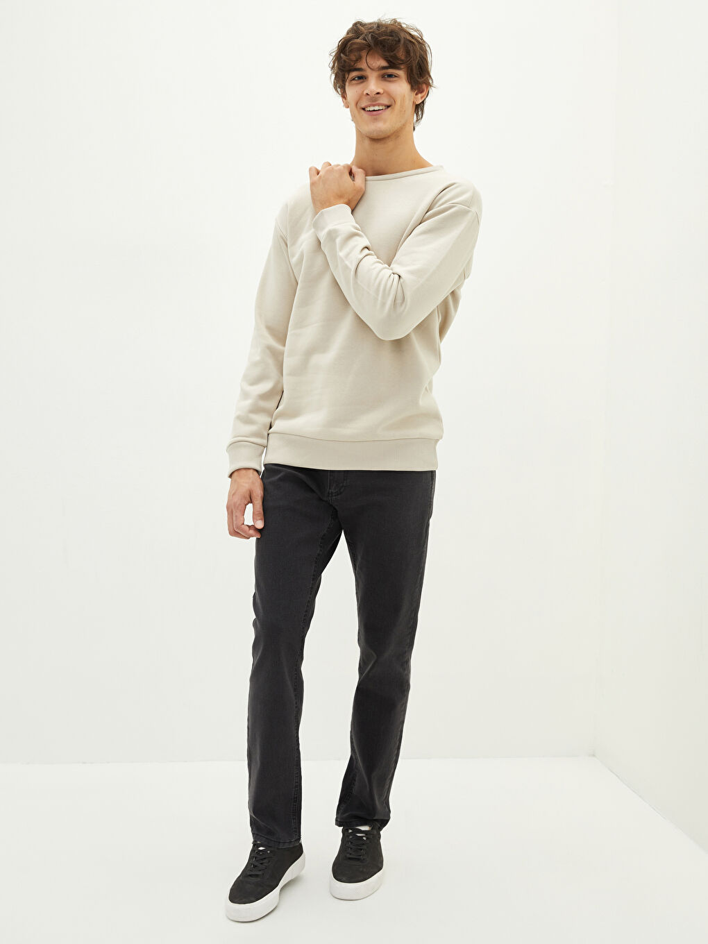 Crew Neck Long Sleeve Men's Thick Sweatshirt-2