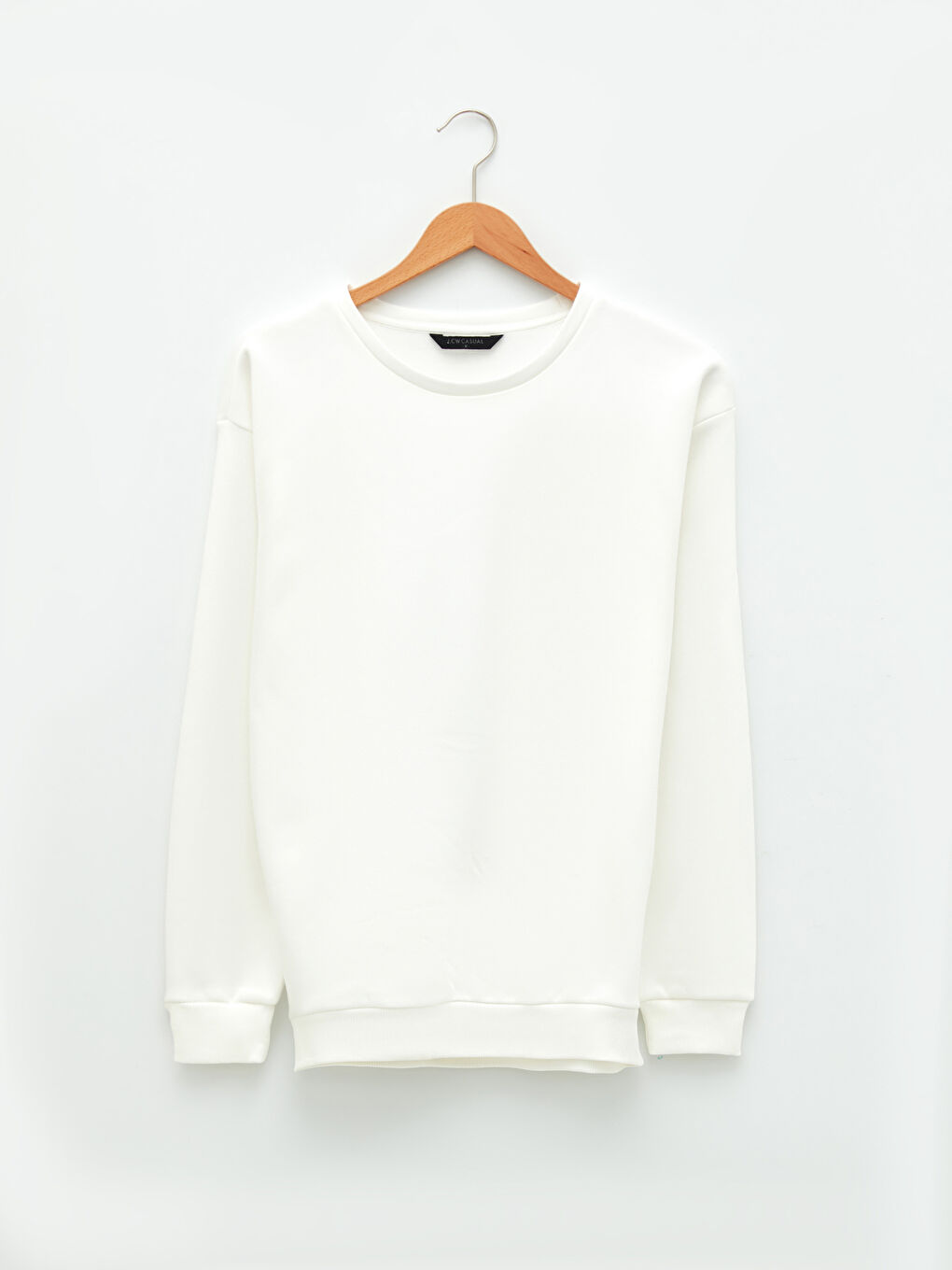 Ekru Bisiklet Yaka Uzun Kollu Erkek Kalın Sweatshirt-5