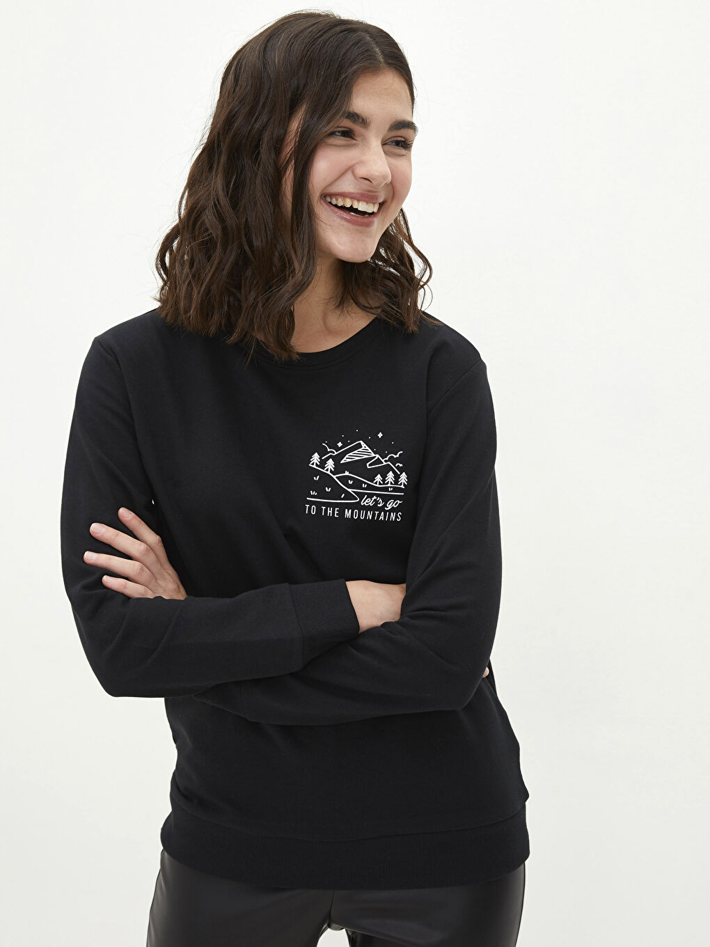 Crew Neck Printed Long Sleeve Women's Sweatshirt-1