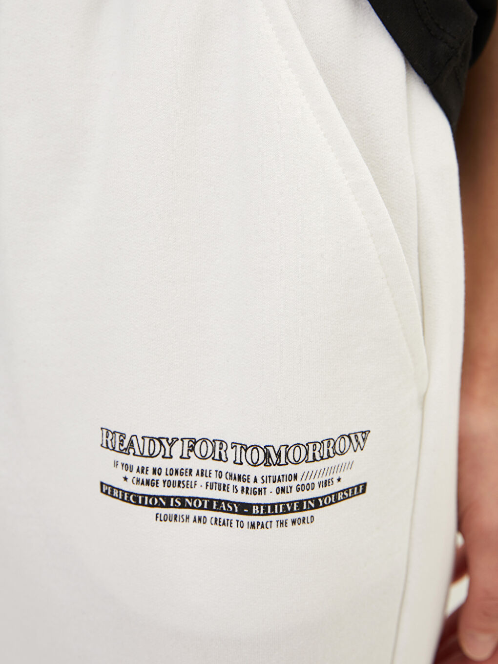 Ekru Beli Lastikli Baskılı Cep Detaylı Kadın Eşofman Altı-3