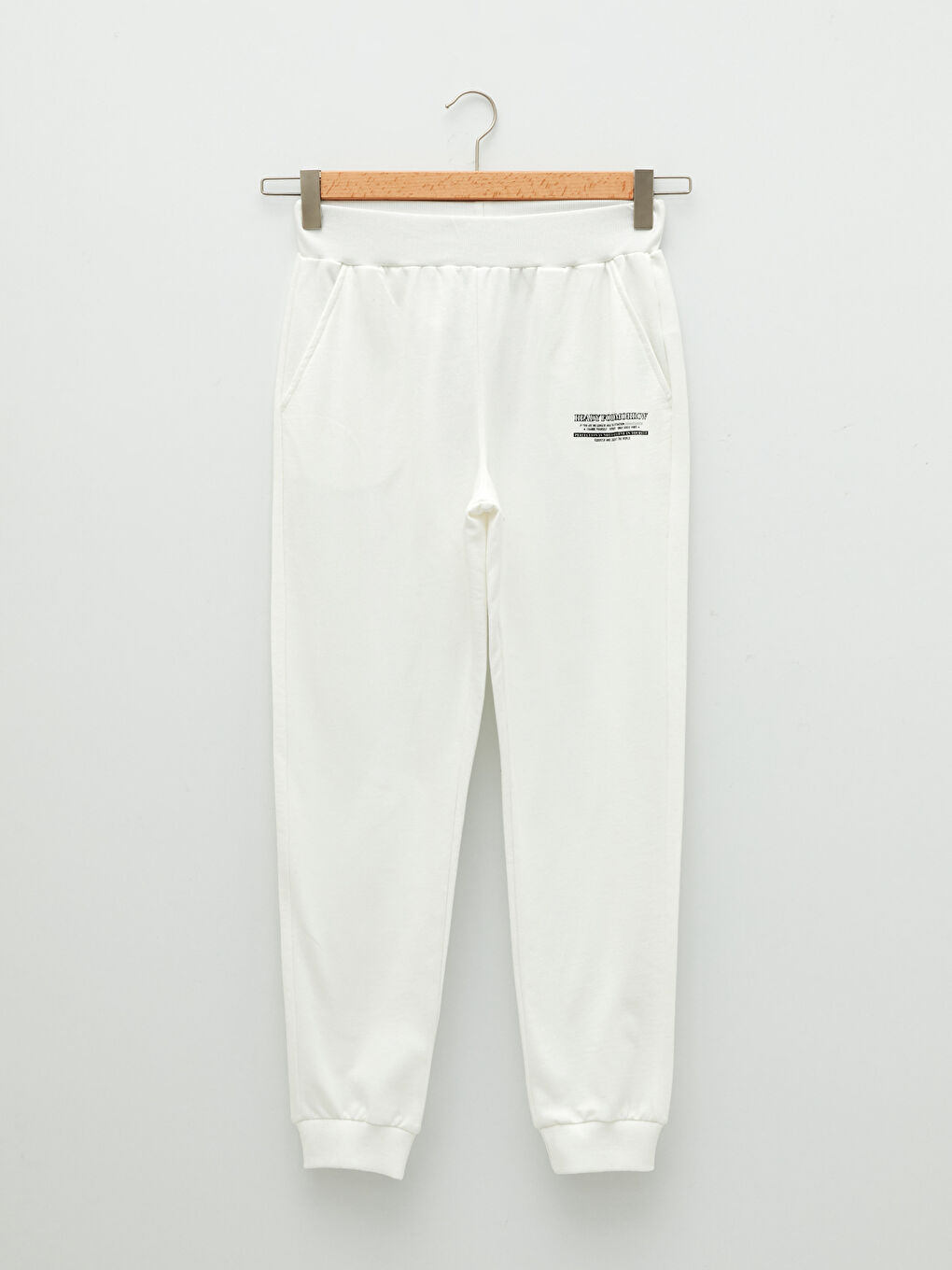 Ekru Beli Lastikli Baskılı Cep Detaylı Kadın Eşofman Altı-6