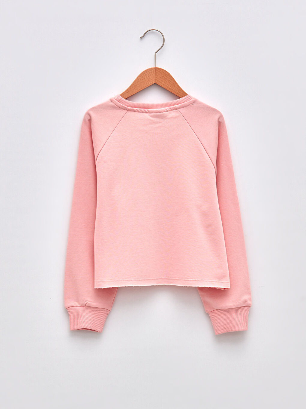 Pembe Bisiklet Yaka Basic Uzun Kollu Kız Çocuk Sweatshirt-1
