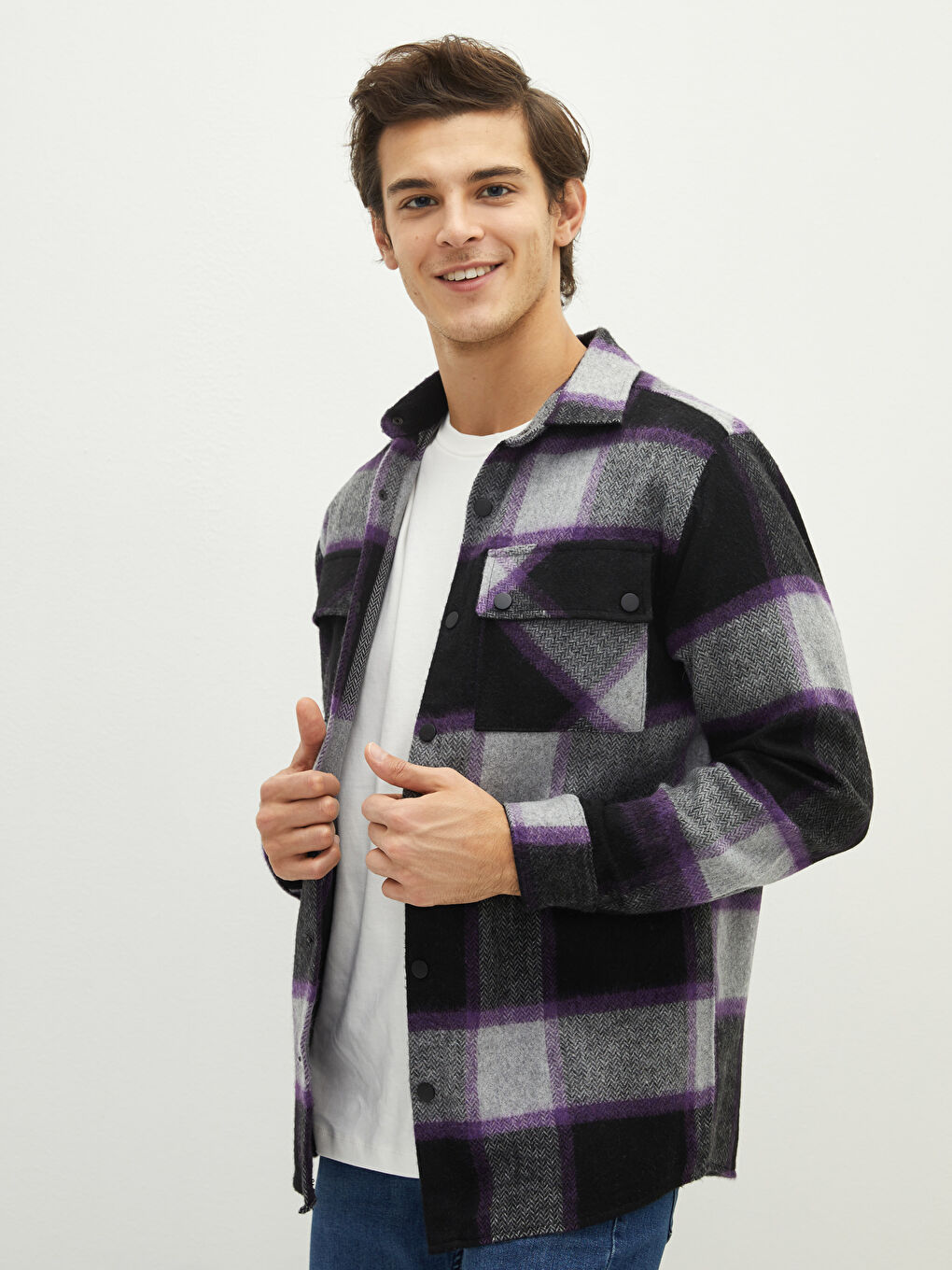 Regular Fit Long Sleeve Plaid Men's Flannel Shirt Jacket-2