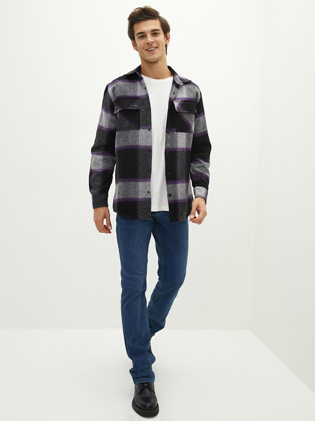 Regular Fit Long Sleeve Plaid Men's Flannel Shirt Jacket-4