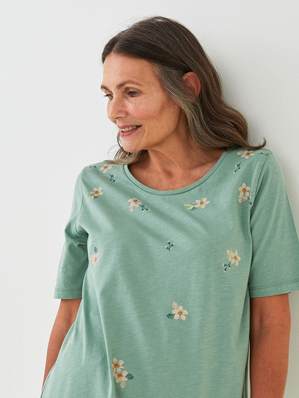 Yeşil Bisiklet Yaka Baskılı Kısa Kollu Pamuklu Kadın Tişört-3