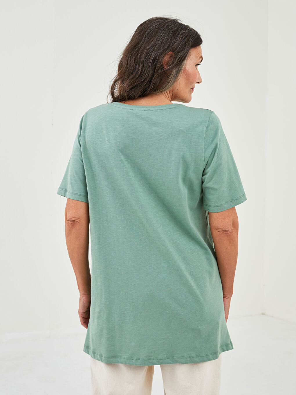 Yeşil Bisiklet Yaka Baskılı Kısa Kollu Pamuklu Kadın Tişört-4