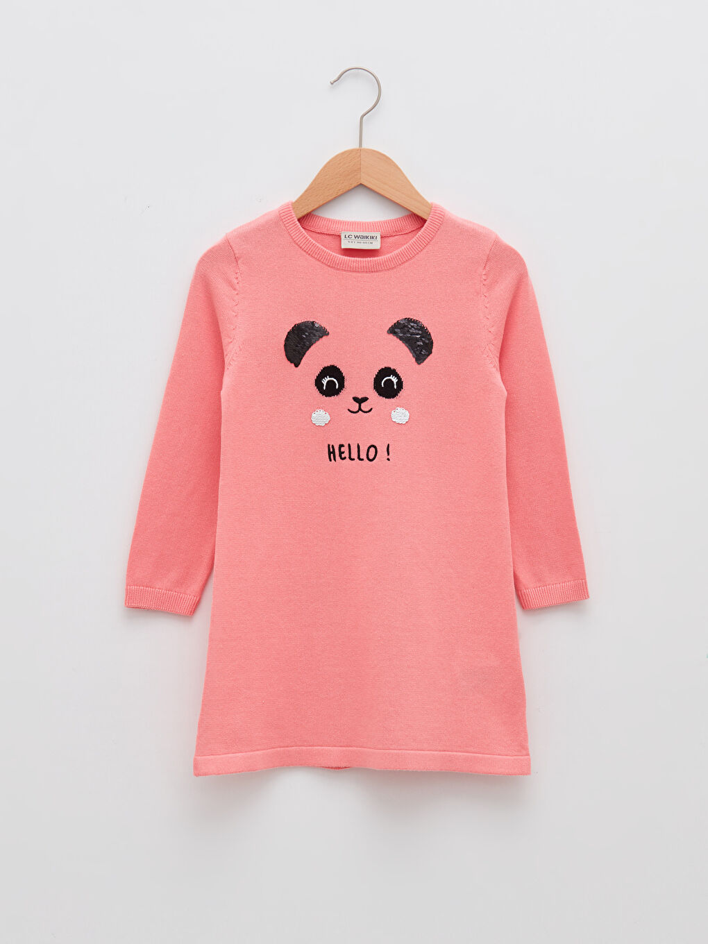 Crew Neck Patterned Long Sleeve Girl Tricot Dress