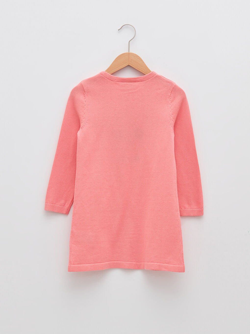 Crew Neck Patterned Long Sleeve Girl Tricot Dress-1