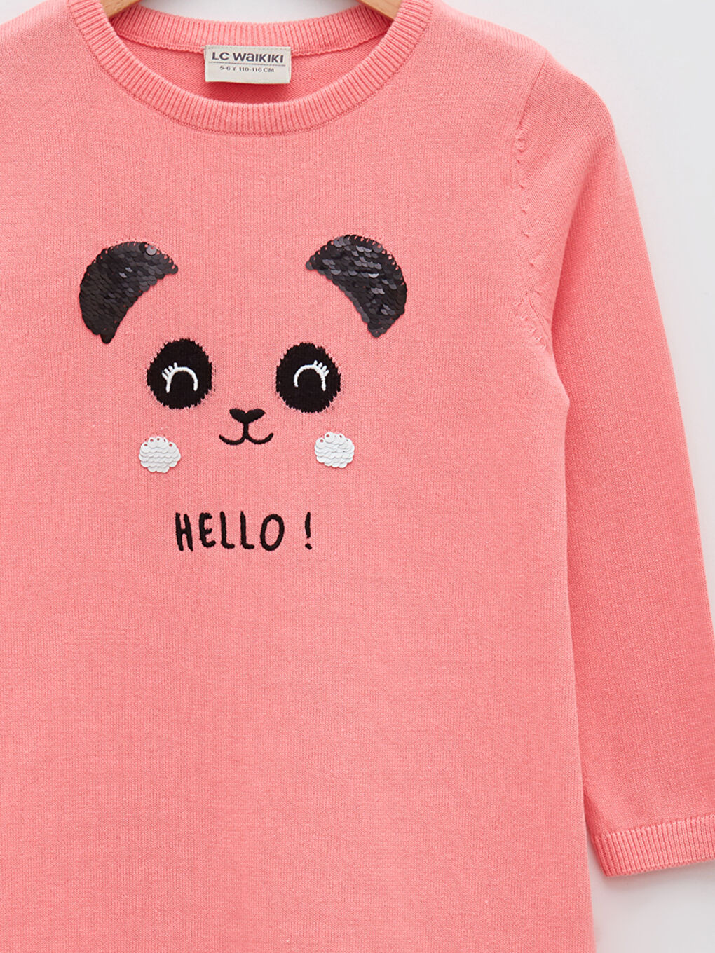 Crew Neck Patterned Long Sleeve Girl Tricot Dress-2