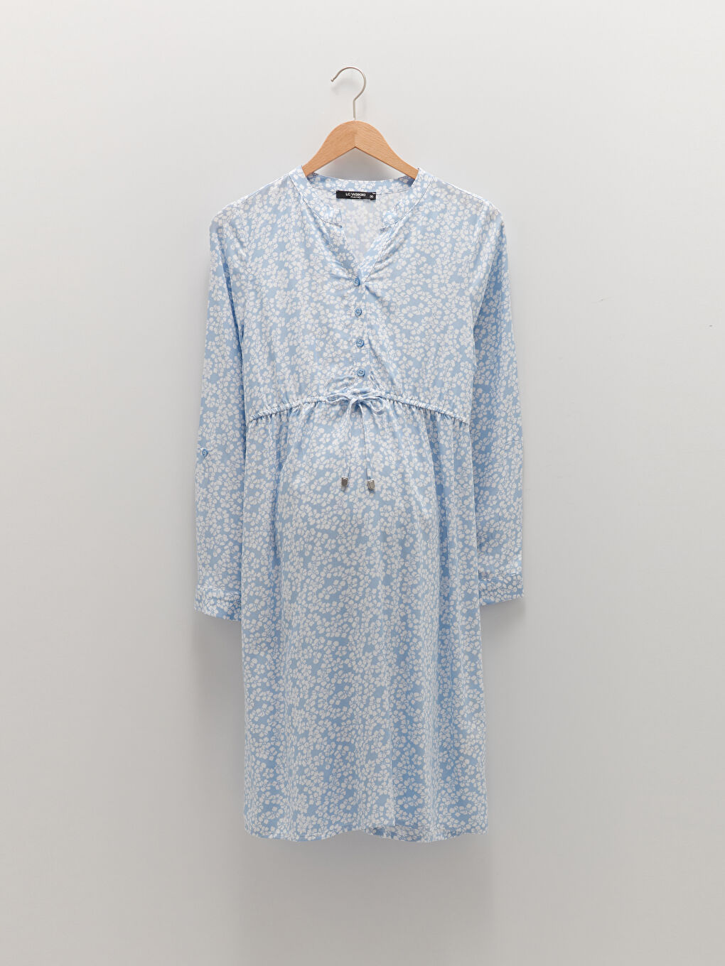 V Neck Floral Long Sleeve Viscose Maternity Dress-4