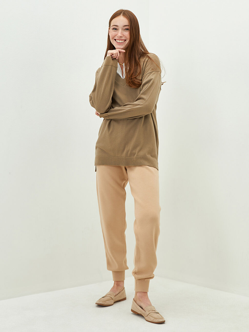 Women's Elastic Waist Plain Trousers