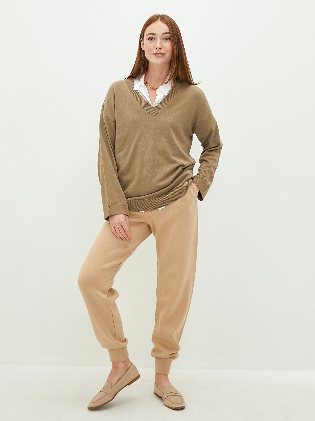 Women's Elastic Waist Plain Trousers-2