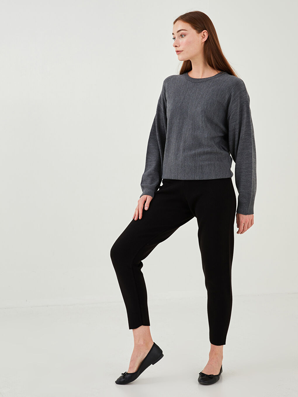 Γυναικεία Παντελόνια Πλεκτά με Ελαστική Μέση και Απλό Σχέδιο