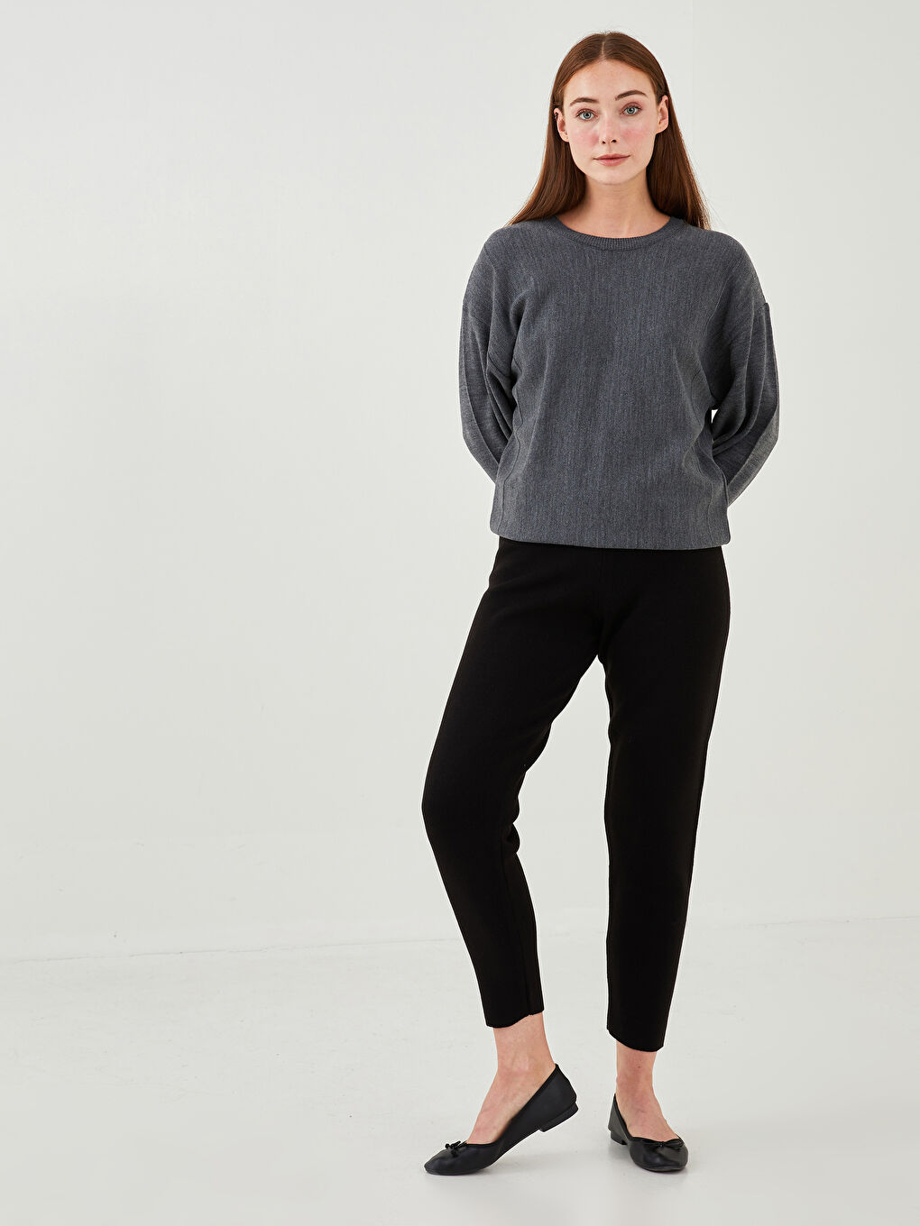 Γυναικεία Παντελόνια Πλεκτά με Ελαστική Μέση και Απλό Σχέδιο-1