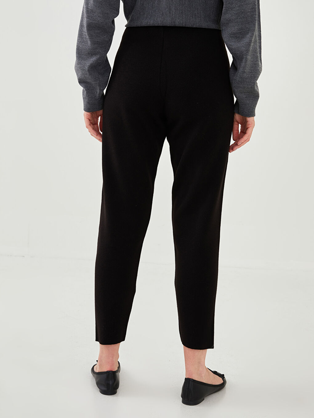 Γυναικεία Παντελόνια Πλεκτά με Ελαστική Μέση και Απλό Σχέδιο-4