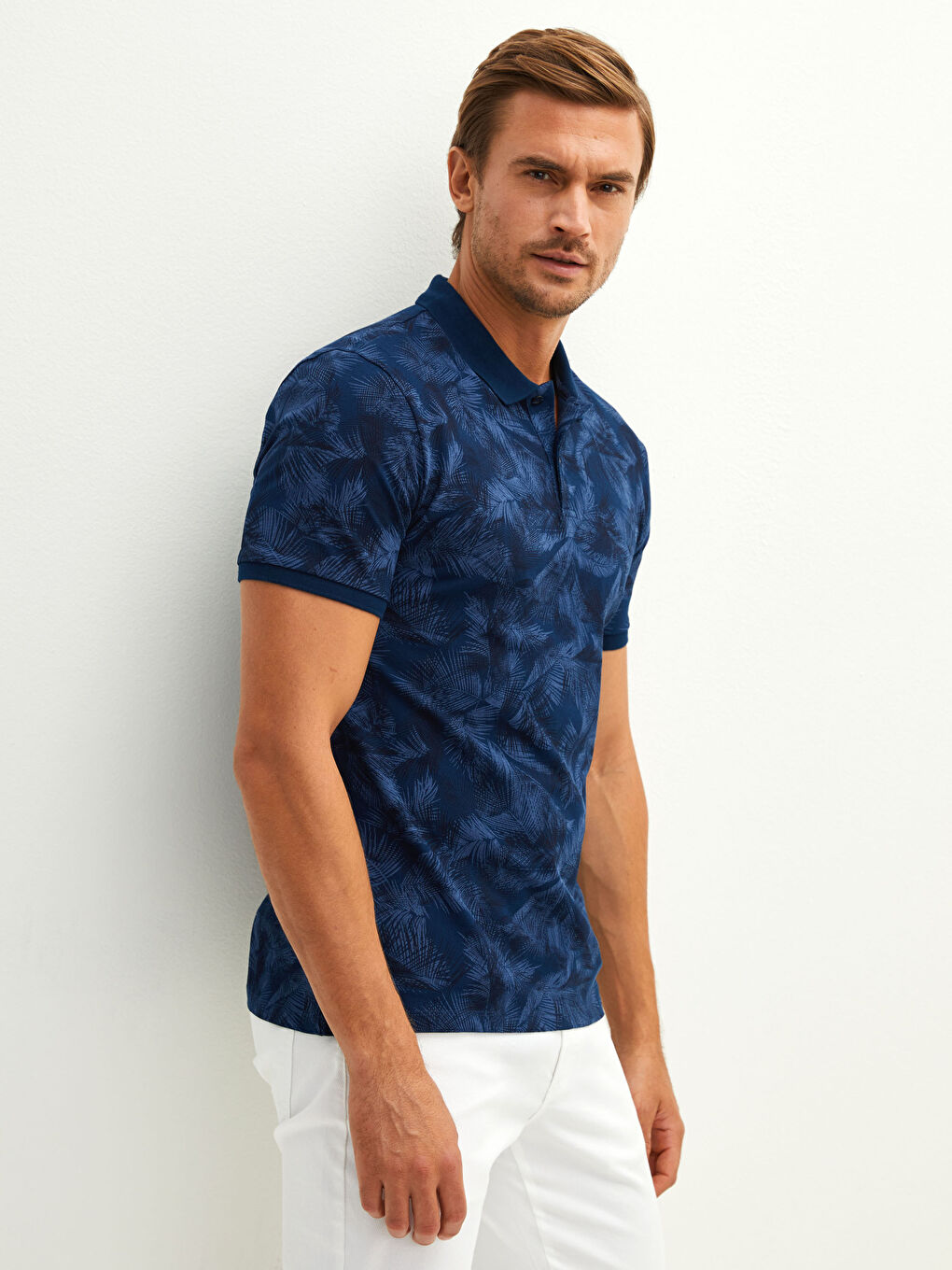 Polo Neck Short Sleeve Patterned Pique Men's T-Shirt