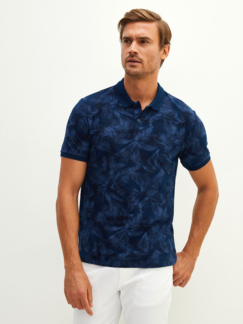 Polo Neck Short Sleeve Patterned Pique Men's T-Shirt-1