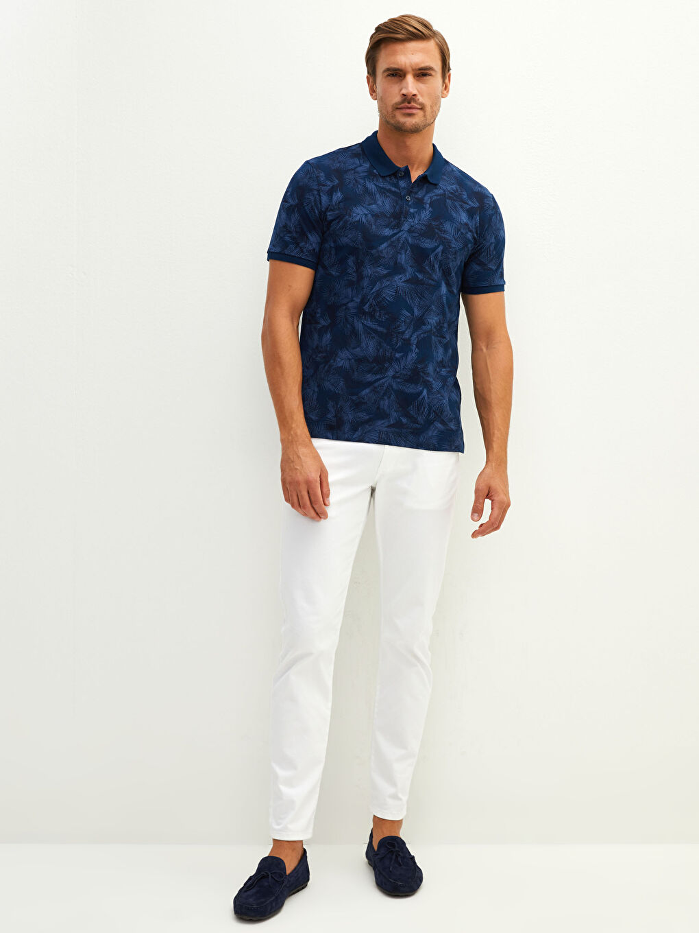 Polo Neck Short Sleeve Patterned Pique Men's T-Shirt-2