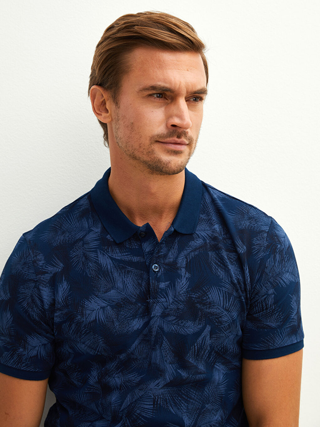 Polo Neck Short Sleeve Patterned Pique Men's T-Shirt-3