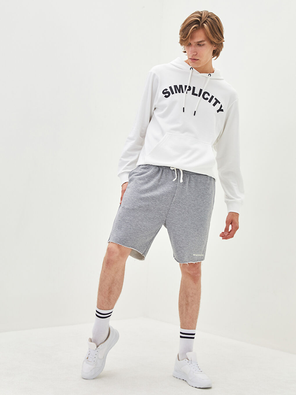 Gri Standart Kalıp Örme Erkek Şort-2