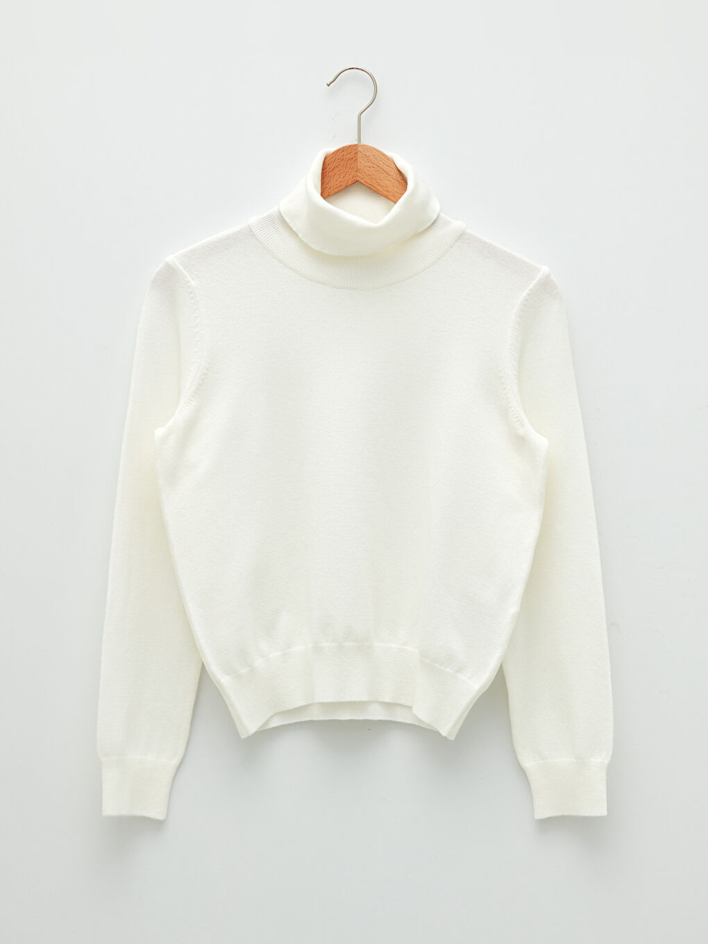 Әйелдерге арналған трикотаж биік жағалы өрнексіз ұзын жең жемпір-4