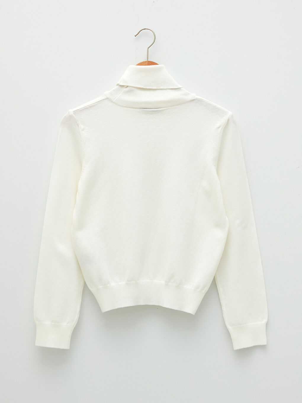 Әйелдерге арналған трикотаж биік жағалы өрнексіз ұзын жең жемпір-5