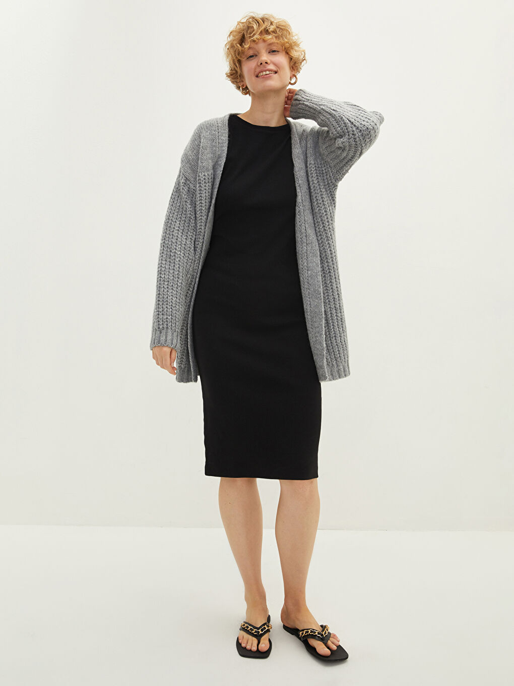 Shawl Collar Straight Long Sleeve Knitwear Women's Cardigan-2