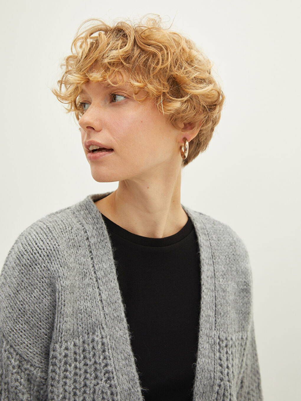 Shawl Collar Straight Long Sleeve Knitwear Women's Cardigan-3