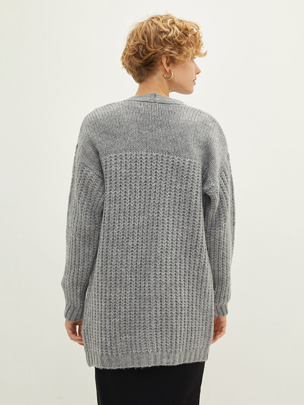 Shawl Collar Straight Long Sleeve Knitwear Women's Cardigan-4