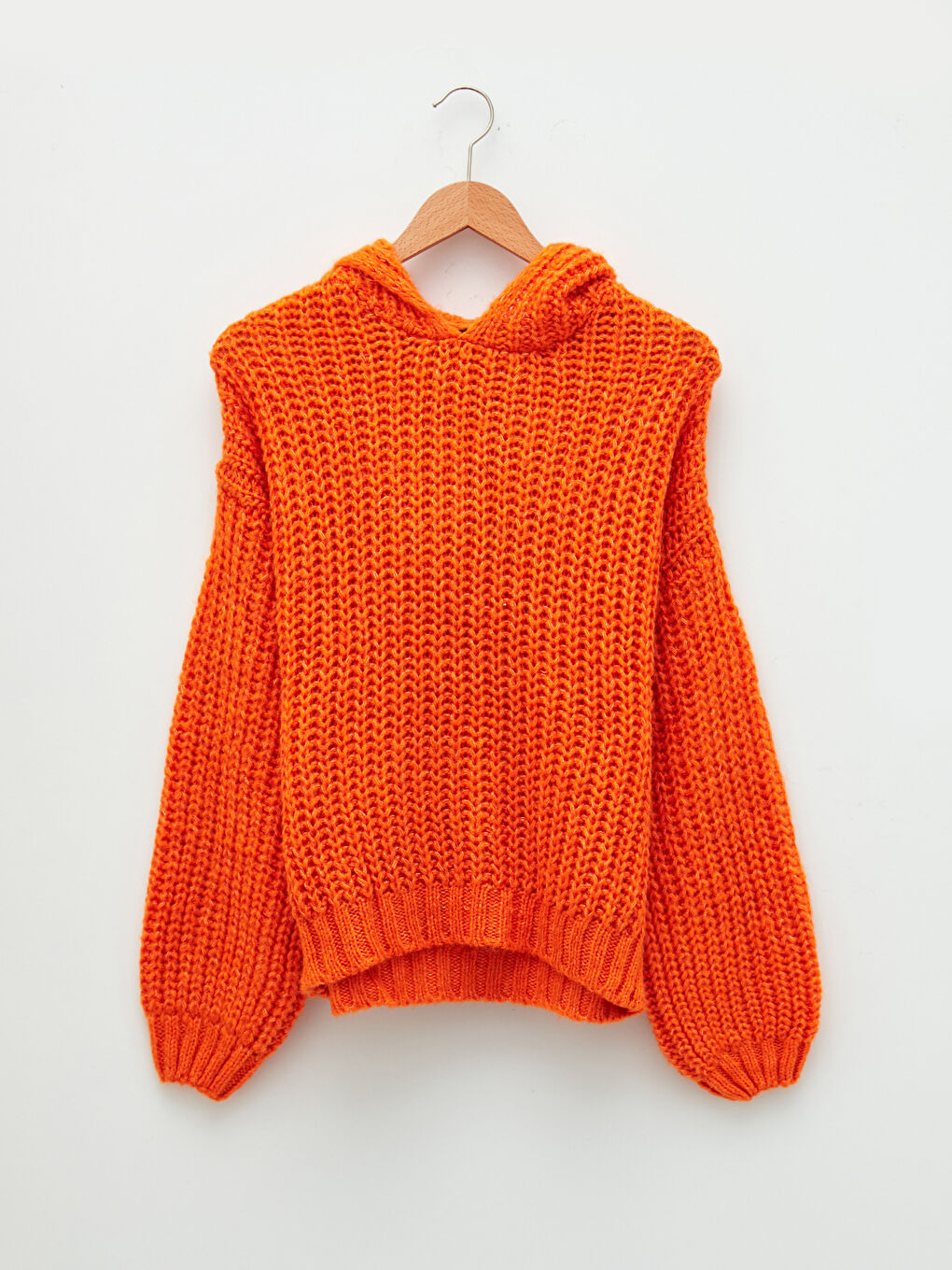 С капюшоном стандартный с длинным рукавом женский трикотажный свитер-5