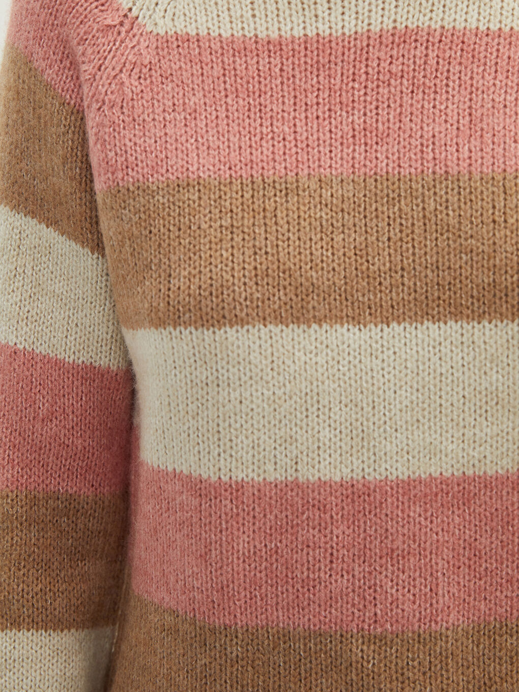 әйелдерге арналған дөңгелек жағалы түрлі-түсті ұзын жең трикотаж жемпір-2