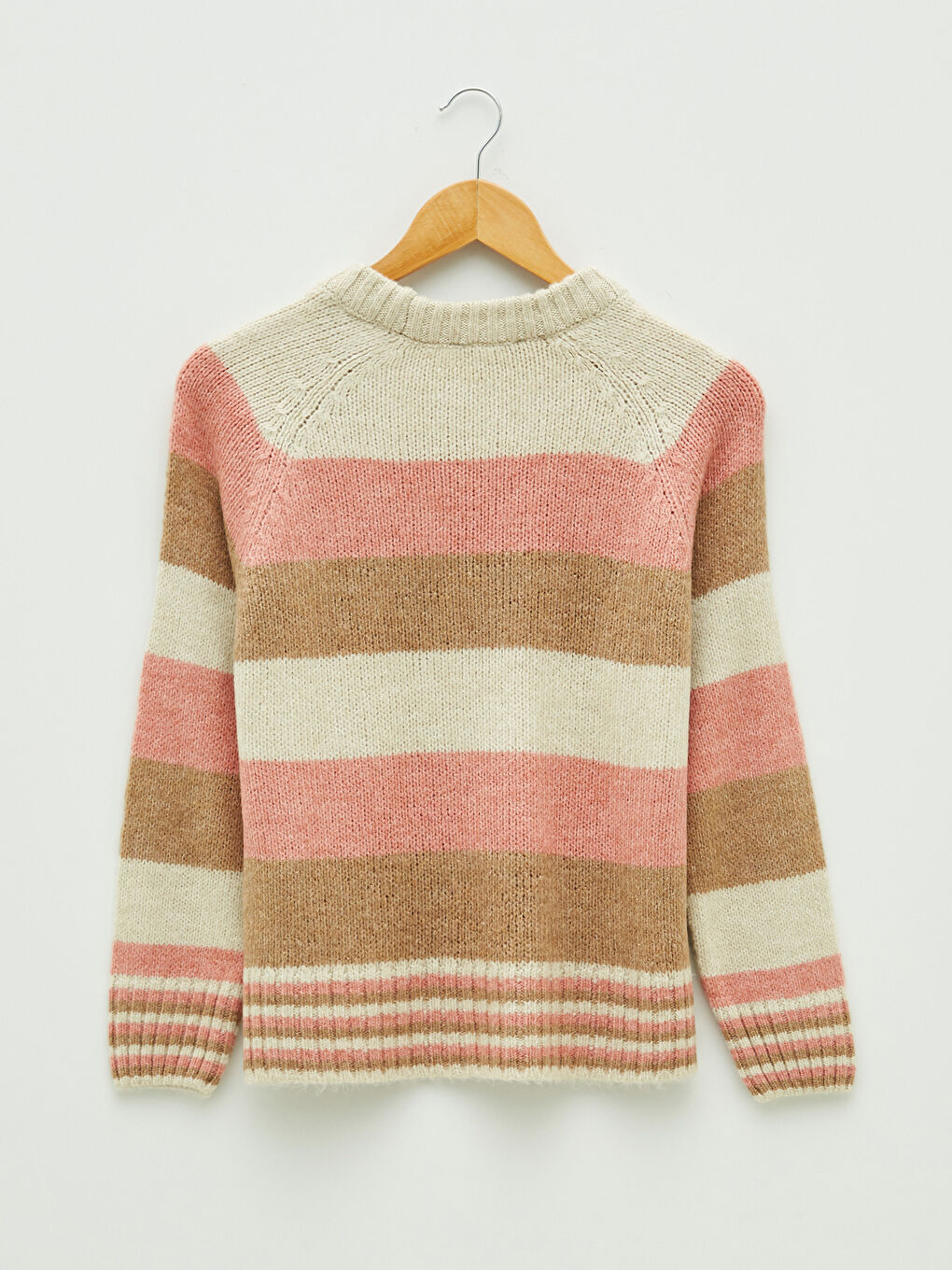 әйелдерге арналған дөңгелек жағалы түрлі-түсті ұзын жең трикотаж жемпір-6