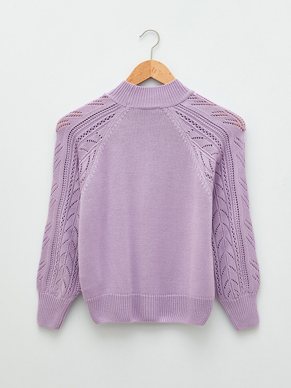 Lila Yarım Balıkçı Yaka Ajurlu Kadın Triko Kazak-7