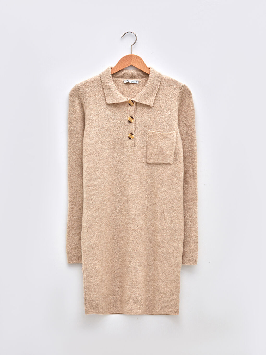 LCW Vision Shirt Neck Regular Pocket Detailed Long Sleeve Women's Tricot Dress -W1GK34Z8-D4N
