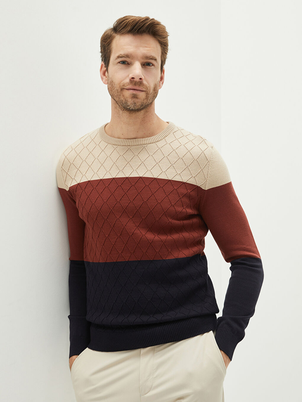 Rundhalsausschnitt Langarm Farbblock Herren Strickpullover