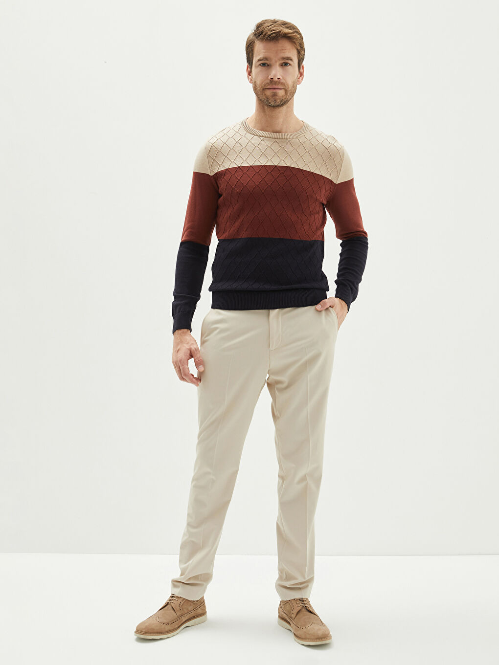 Rundhalsausschnitt Langarm Farbblock Herren Strickpullover-2