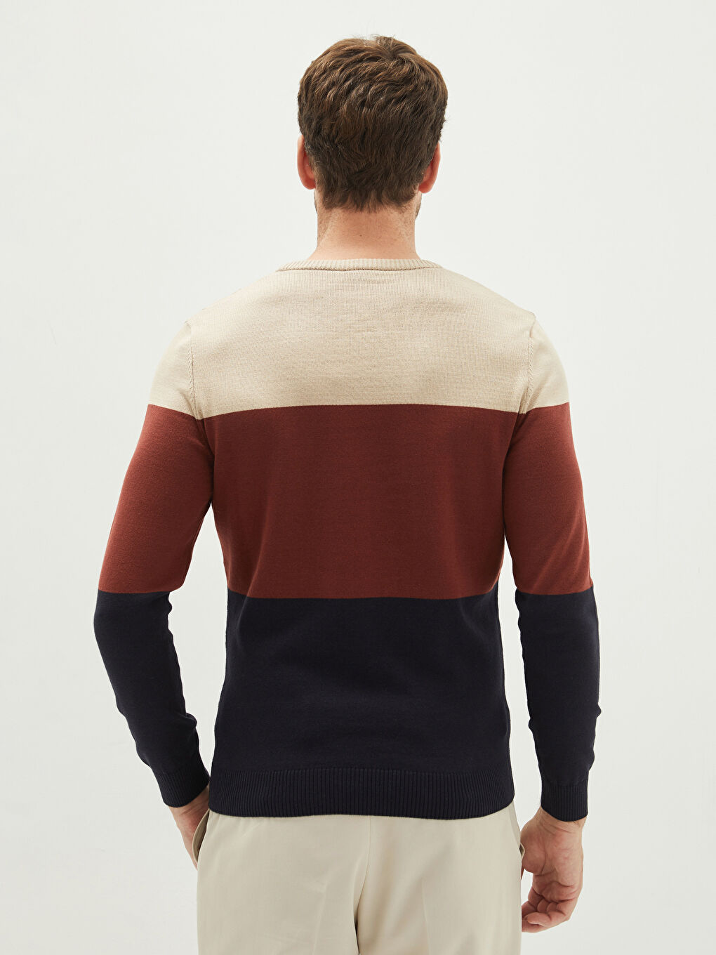 Rundhalsausschnitt Langarm Farbblock Herren Strickpullover-4