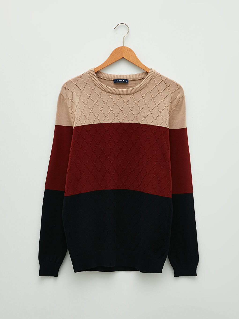 Rundhalsausschnitt Langarm Farbblock Herren Strickpullover-5