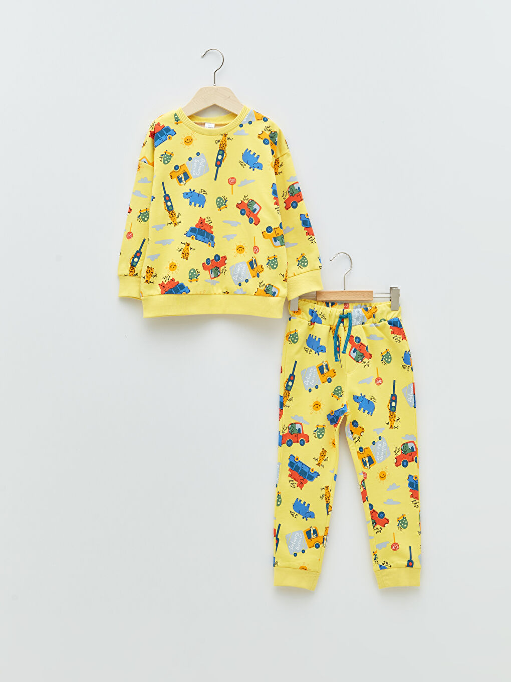 Crew Neck Long Sleeve Printed Baby Boy Sweatshirt and Jogger Trousers 2-Pack Set