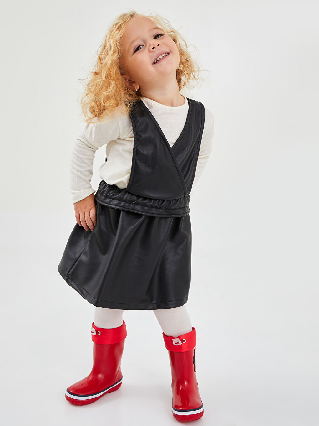 LCW baby V-Neck Suspended Basic Baby Girl Dress and Pantyhose 2 Pack -W1GL16Z1-CVL