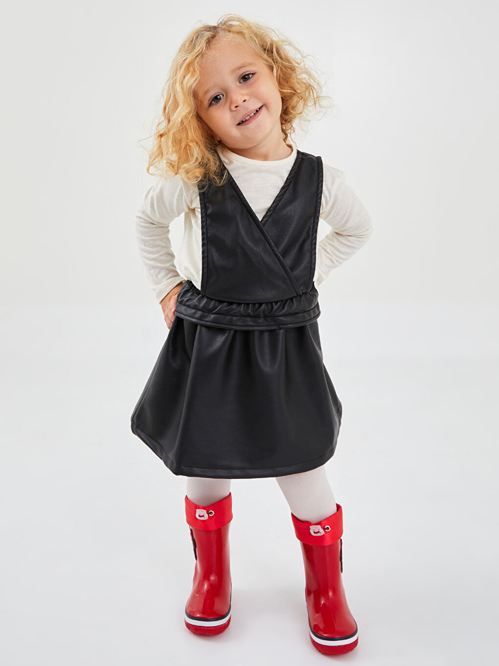 LCW baby V-Neck Suspended Basic Baby Girl Dress and Pantyhose 2 Pack -W1GL16Z1-CVL